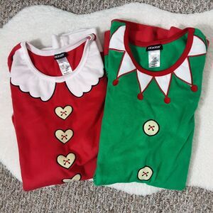 Joe Boxer Couple Xmas Pajama Sleepshirts Size Medium Large Santa Elf Flannel